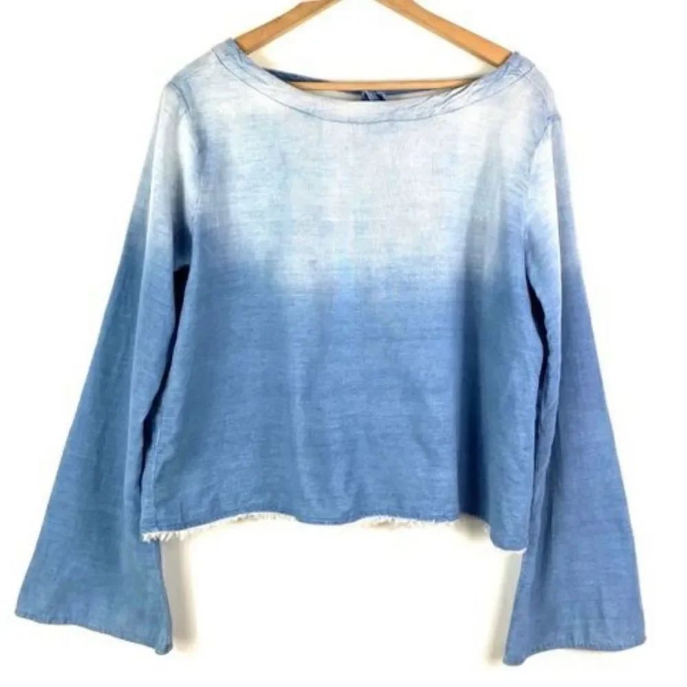 Cloth & stone Blue hombre button back top
